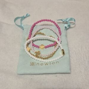 Newton Pink and White Beaded Bracelets with Gold Accents